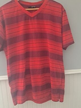 Men's Red Striped V-Neck Tee